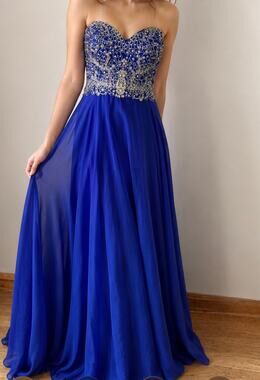 Tiffany Designs Royal Blue Strapless Beaded Prom Gown Size 12